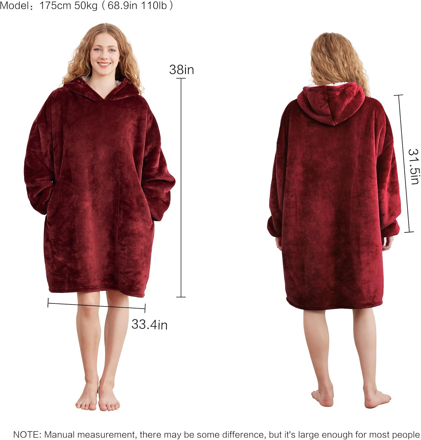 AmyHomie Wearable Blanket Hoodie for Adults & Teens,Oversized Sherpa Hooded Blanket,Warm Cozy Blanket Sweatshirt as Christmas Birthday Gifts for Women Men - Image 3