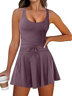 Caracilia Women's Tennis Mini Dresses Workout Built in Shorts Golf Athletic Sleeveless One Piece Summer Active Romper Dress