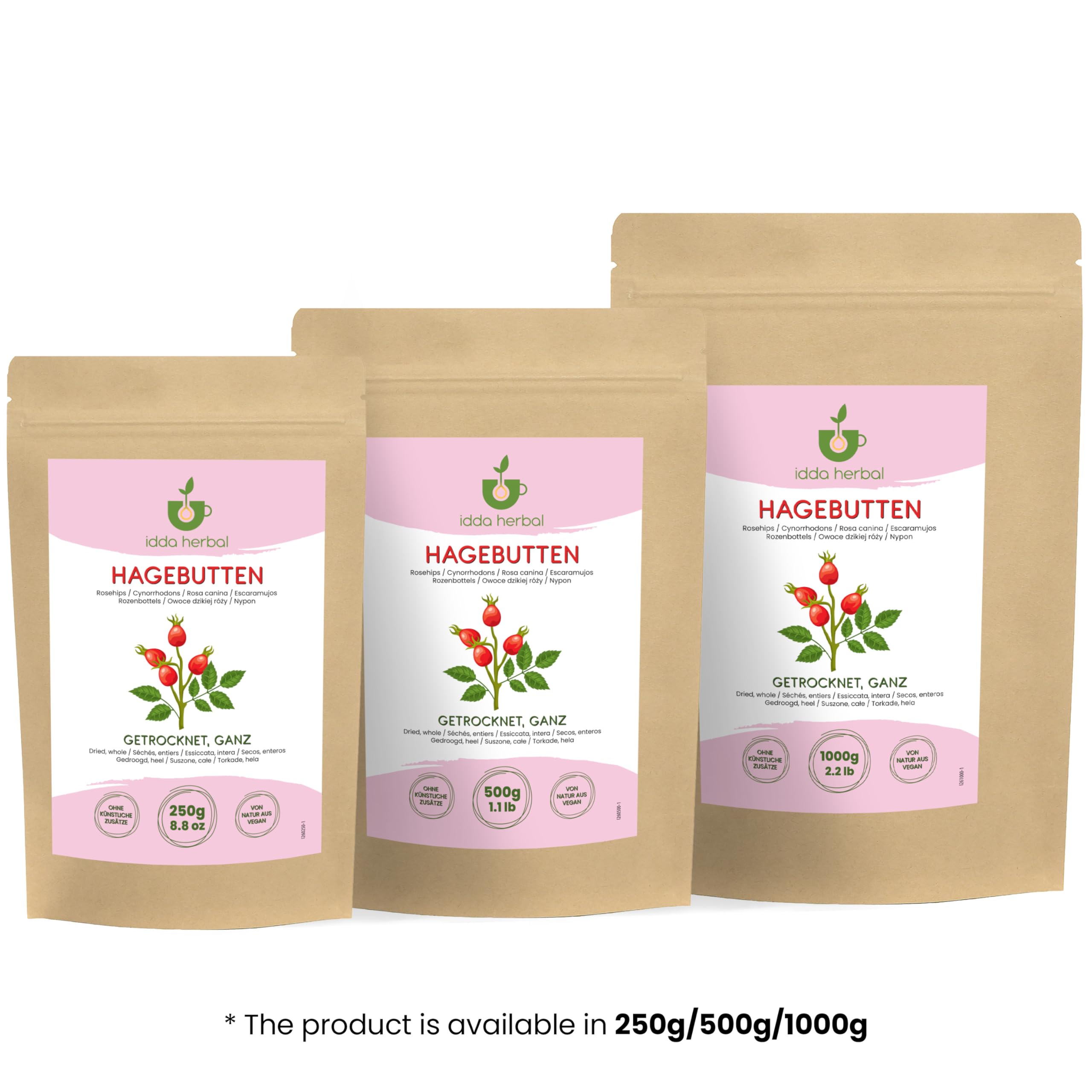 IDDA Herbal Herbata z Owoców Dzikiej Róży 1kg, Całe Suszone Owoce Dzikiej Róży do Naparów Ziołowych
