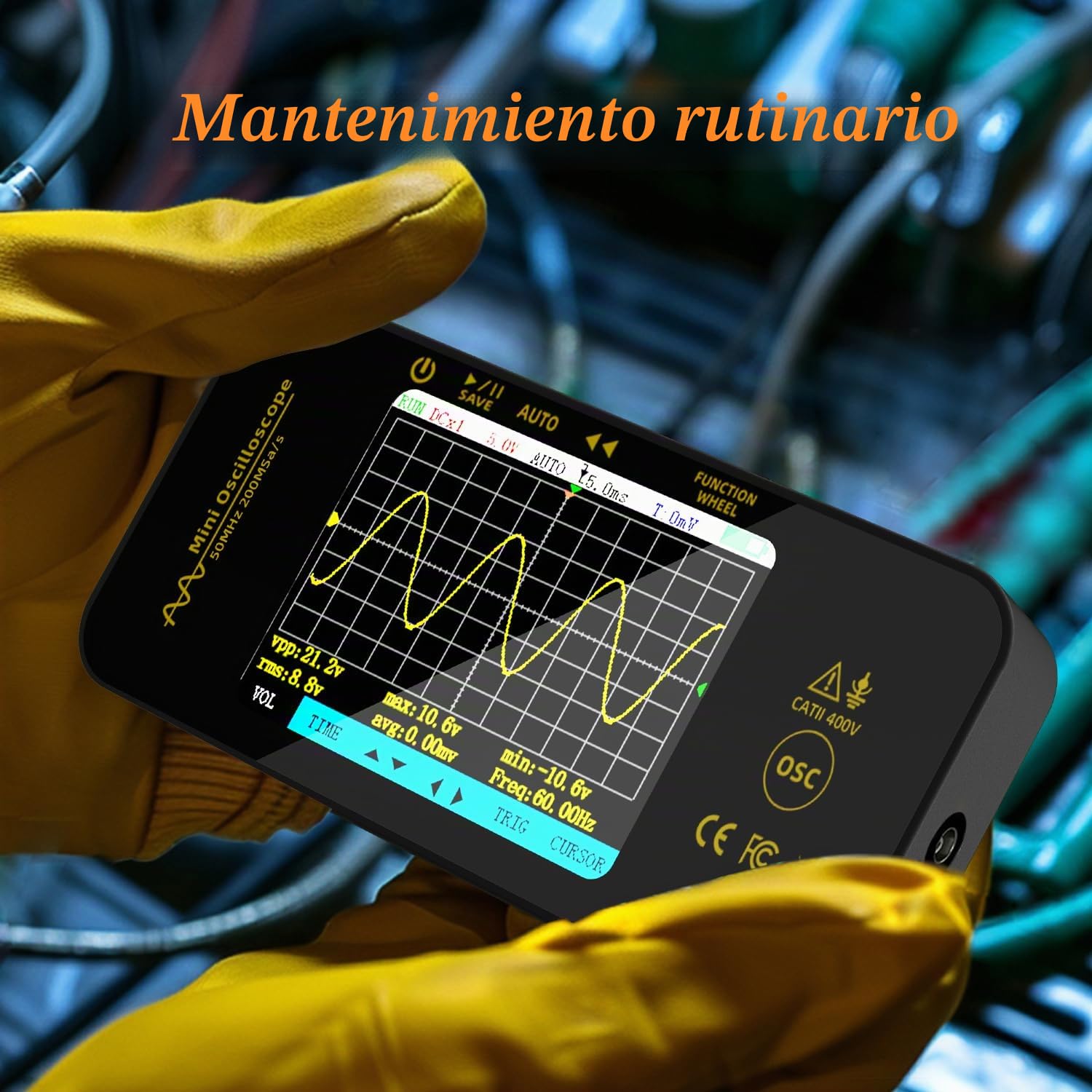 BSIDE OT5 Mini Osciloscopio Digital Portátil 50MHz Ancho de Banda 200MSa/s Osciloscopio de Bolsillo Recargable Ultraplano con LCD a Color 3,2'' y Vista Completa para Electrónica Audio Automoción