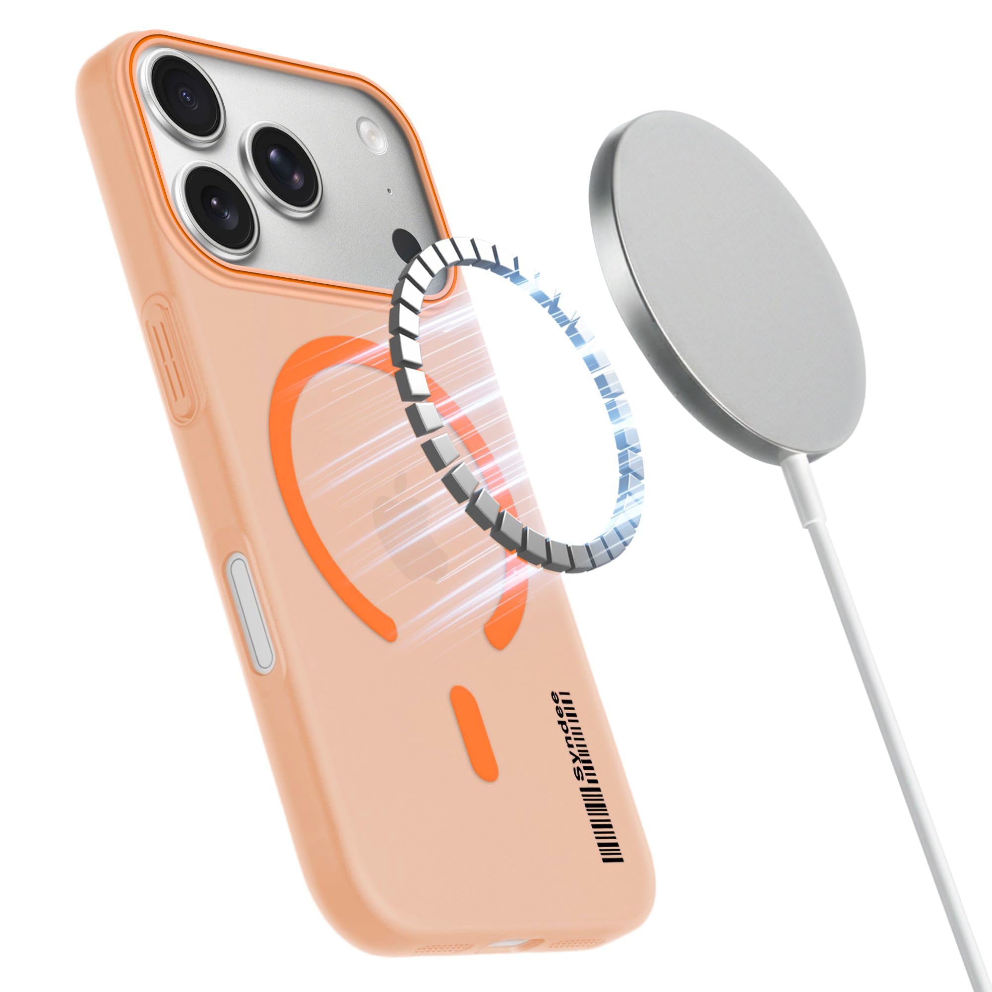 DL3 Mobilak Case Back Cover for iPhone 17 Pro Max, Sleek Frosted Translucent Back Only Compatible with Wireless Magnetic Accessories | Anti-Scratch Shockproof Phone Case (Orange)