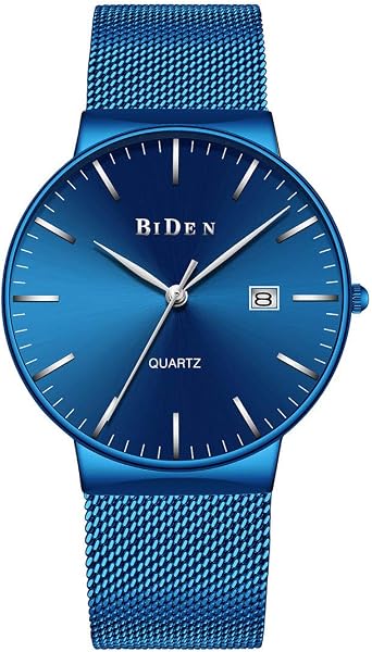 Mens Blue Ultra Thin Watch Waterproof Calendar Fashion Mesh Quartz Men Watch,Blue
