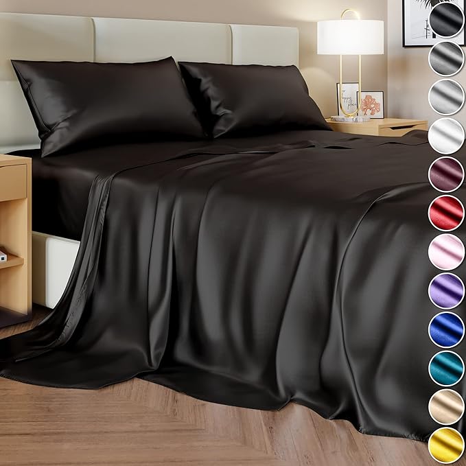 Satin Sheets King Size (4 Pieces, 8 Colors), Silky Satin Sheet Set