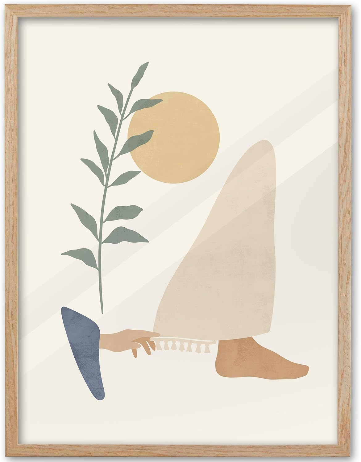 KensTro Natural OAK Wood Beige Boho Christian Framed Wall Art, 12x16 in Mid Century Modern Woman Touches Jesus Robe,Jesus Heals a Woman Canvas Art,Minimalist Religious 1Pack for Living Room Bedroom