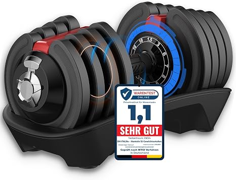 DH FitLife Verstellbare Kurzhantel 18/24 kg 12 Gewichtsstufen 12 in 1 Hantel Einzelhantel oder Hantelset Adjustable Dumbbell für Krafttraining zuhause
