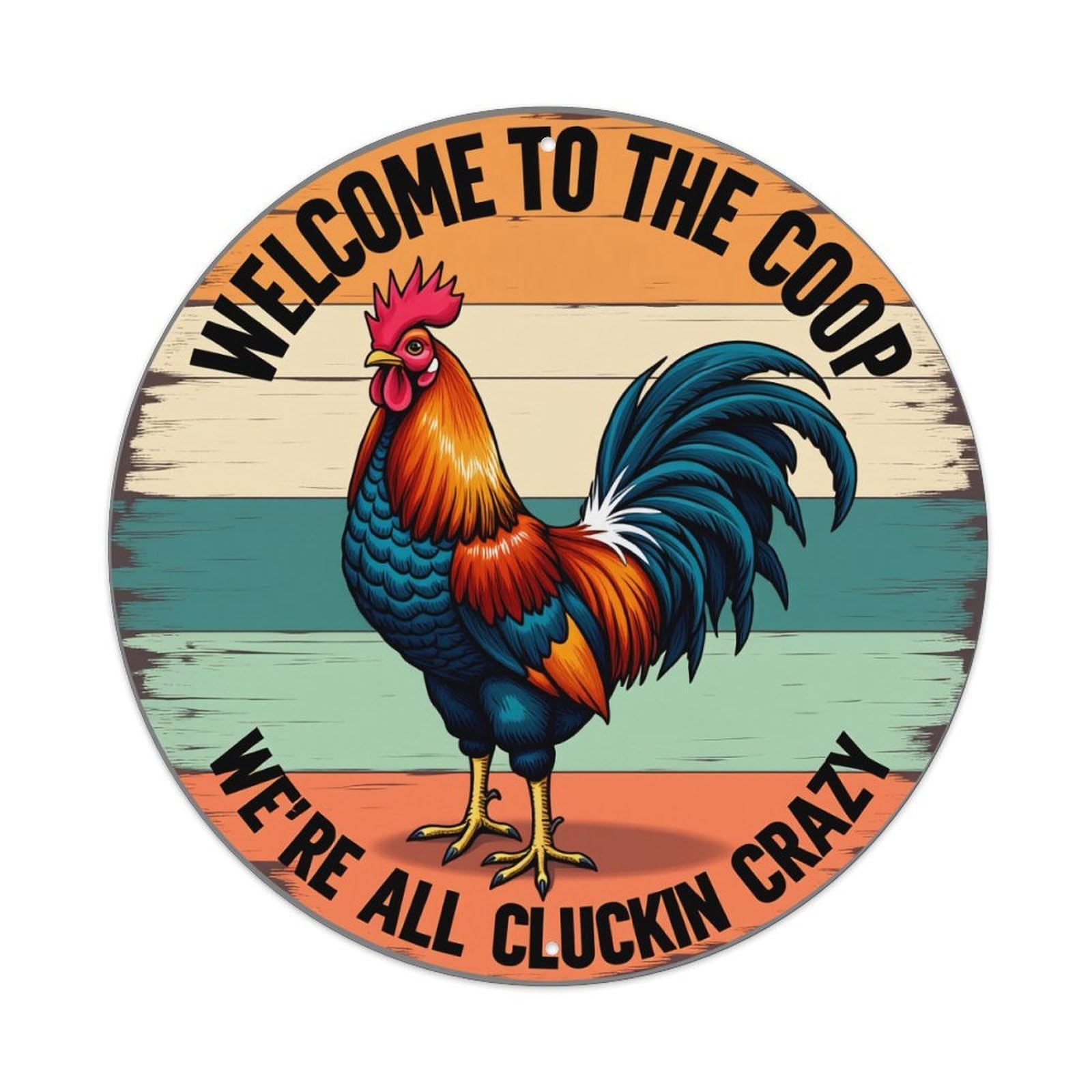 Rooster Welcome Coop Cluckin Crazy Round Tin Sign Retro Metal Sign for Cafe Bar Pub Home Game Room Gym Club Wall Decoration Vintage Metal Poster 8x8 Inch