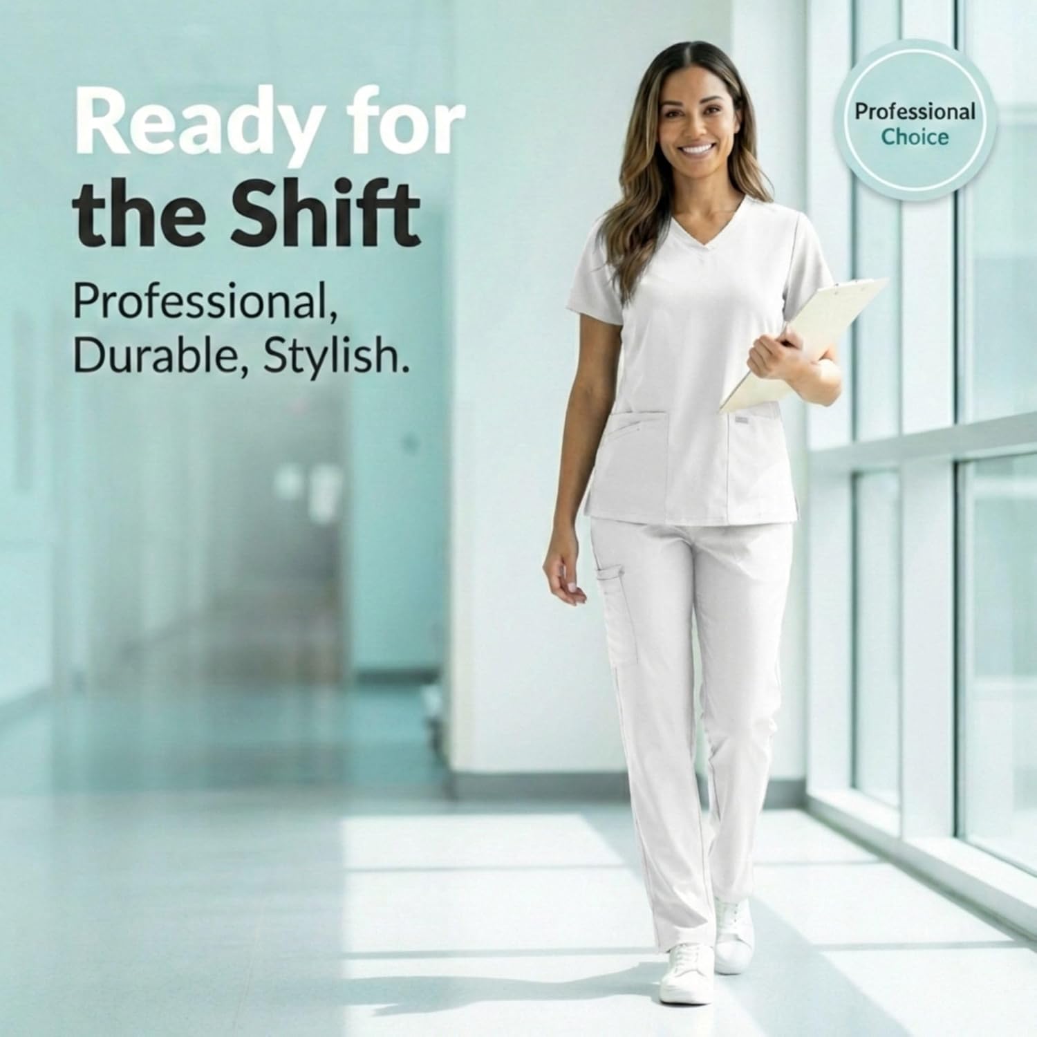 MediChic Women's 6-Pocket Scrub Pants – Cargo Straight Leg, 4-Way Stretch, Anti-Wrinkle, Flex Fabric Workwear Uniforms - Image 7