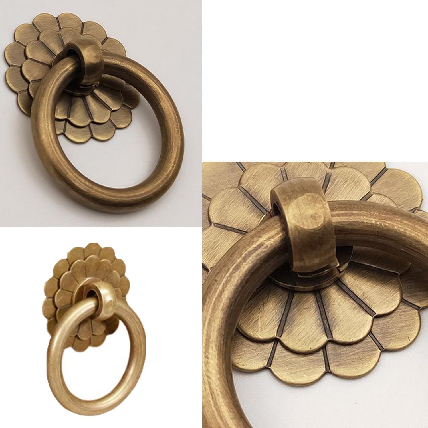 2 Pack Drawer Knobs Vintage Antique Floral Brass Drop Ring Knobs Hardware Cabinet Pull Drawer Pulls Ring Handle Knob for Nightstand Bed Side Table Bedroom Drawers Dresser Night Stand End Table