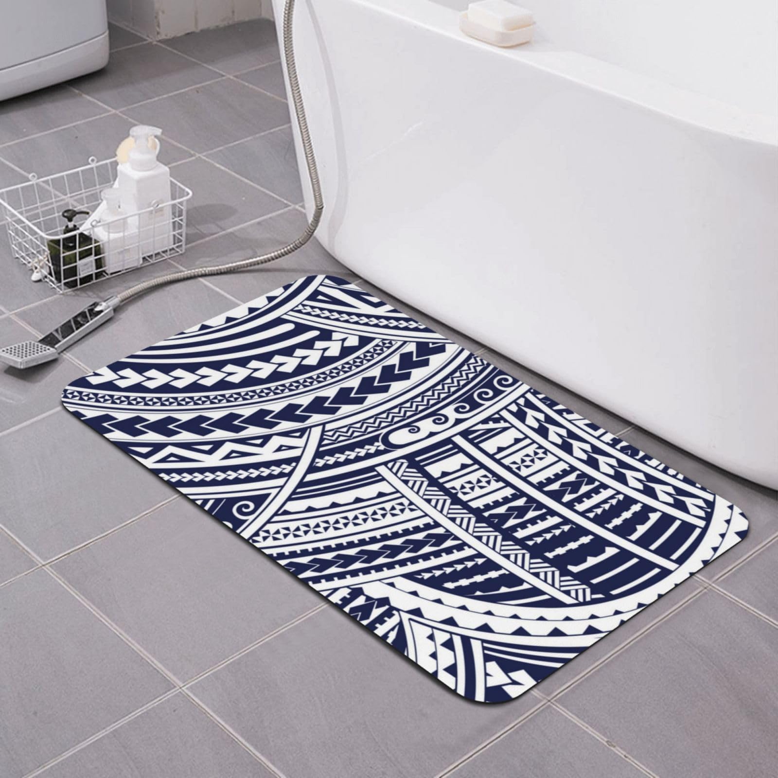 Tapis de bain bleu polynésien lavable et tapis de diatomées de cuisine
