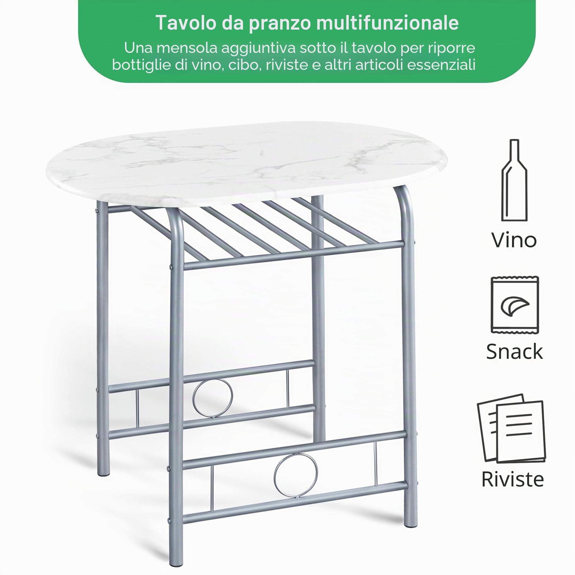 Yaheetech Set da pranzo in stile rustico, per 2 persone, con 1 tavolo da pranzo e 2 sedie, tavolo da cucina con ripiano, tavolo da pranzo e sedie, bianco