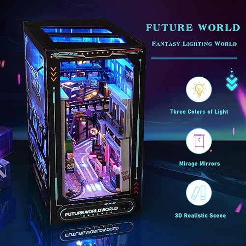 Miniatura 17 de Spilay Kit de montaje de rincón de libros en miniatura para casa de muñecas, rompecabezas de madera 3D con luz sensor, kit de creatividad para Libro