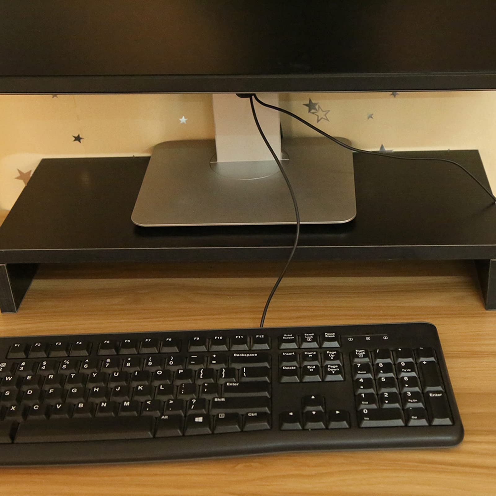 Ejoyous Supporto Rialzato per Monitor in Legno, Scaffale Organizer da Tavolo Salvaspazio, Multifunzione per PC Laptop Stampante Notebook LCD LED, Nero