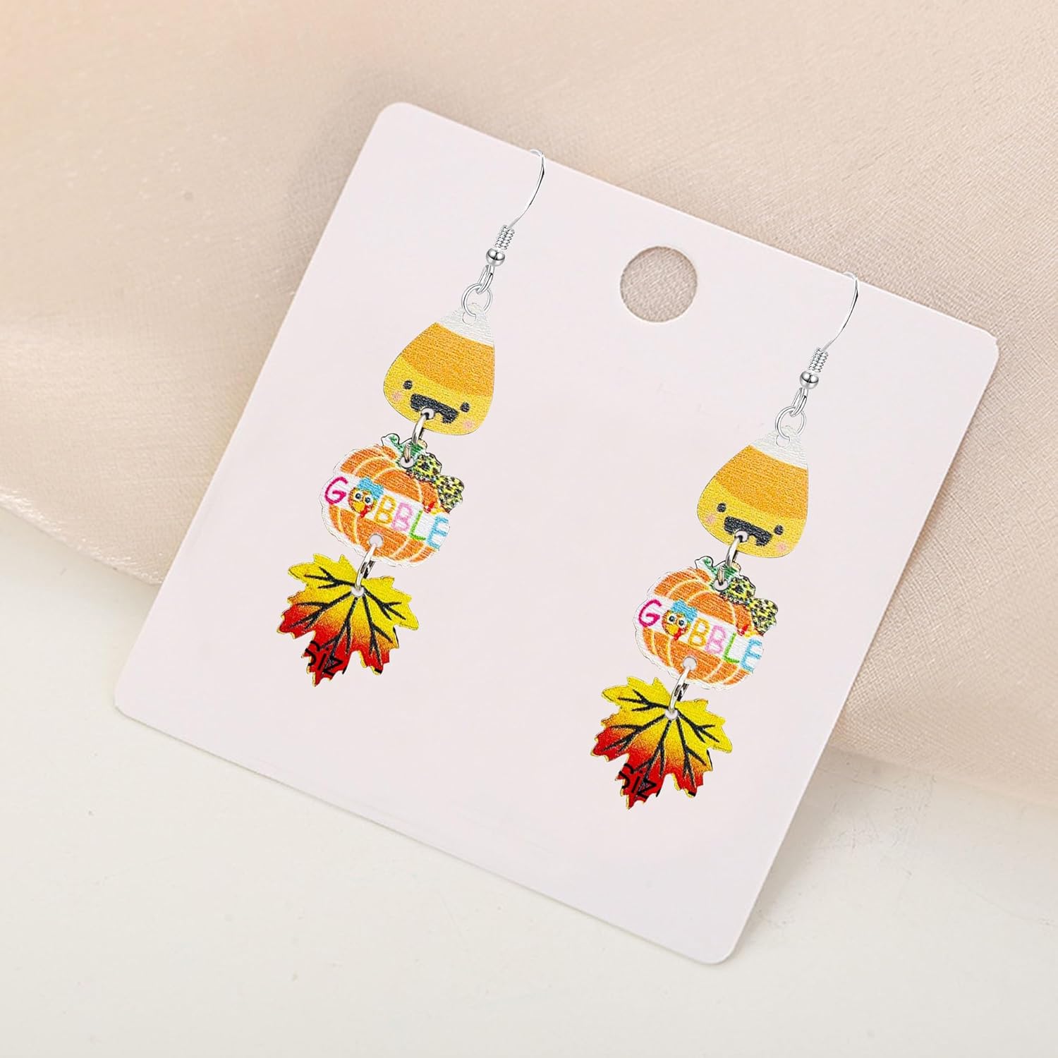 Autumn Thanksgiving Pumpkin Maple Leaf Coffee Cup Wooden Earrings Fall-Themed Dangle Drop Earrings for Women Lightweight Holiday Jewelry - Image 6