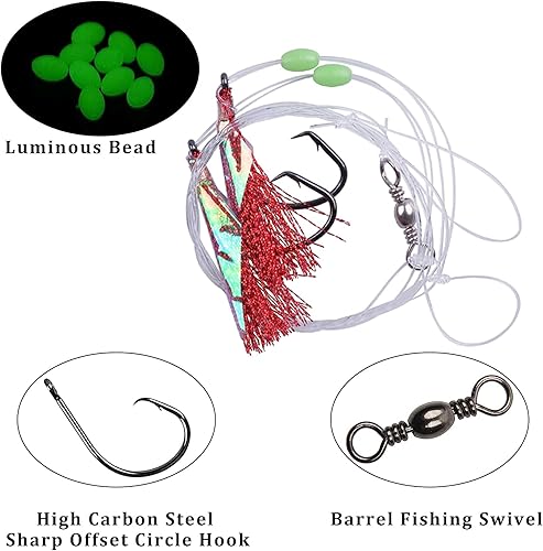 Miniatura 2 de Aparejos de pesca para cebo de agua salada, aparejos de bacalao de roca de pesca, anzuelos intermitentes con cuentas luminosas, línea de pesca