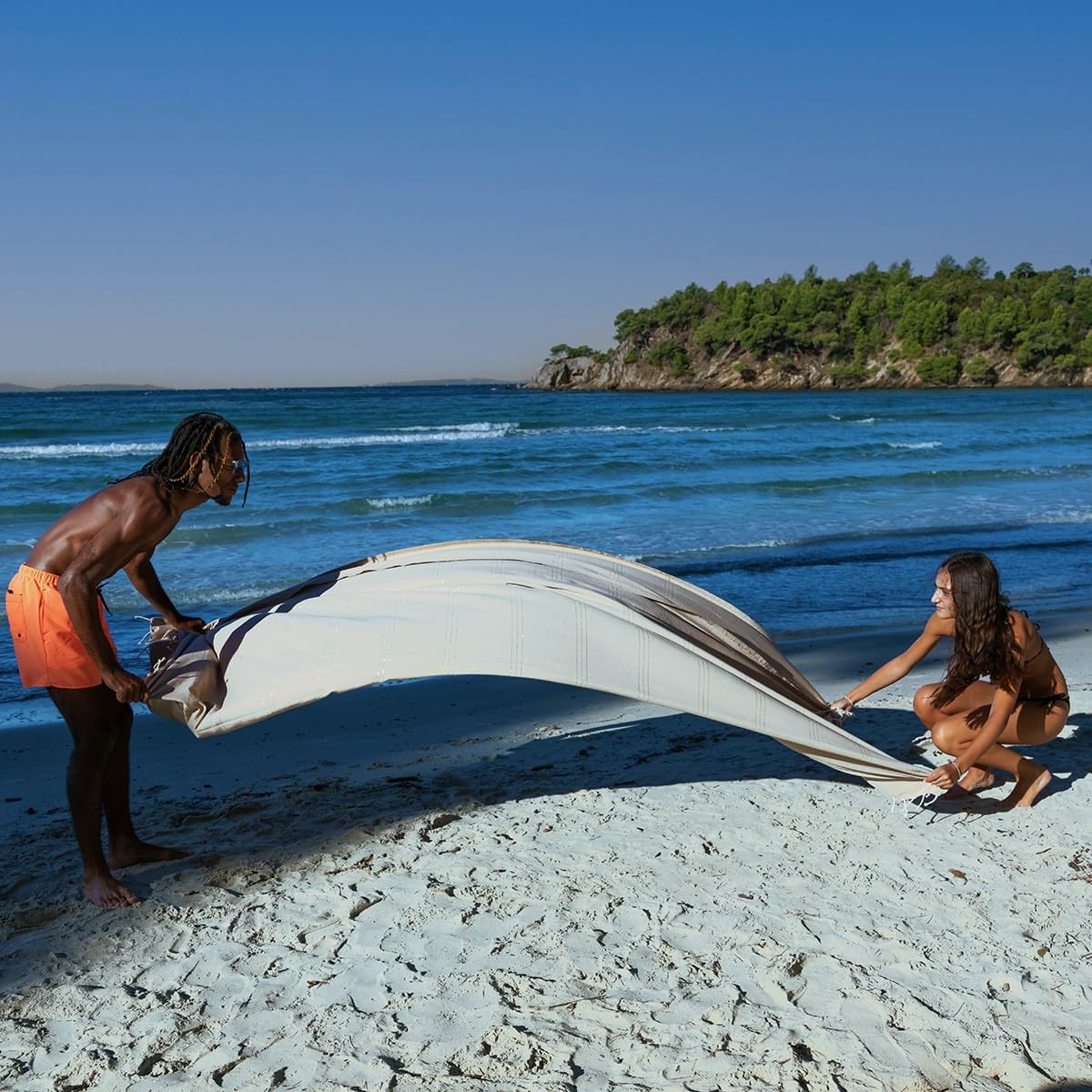REVA Fouta géante XXL 2mx3m Bali Ficelle en Coton recyclé Tissage Plat et Lurex doré