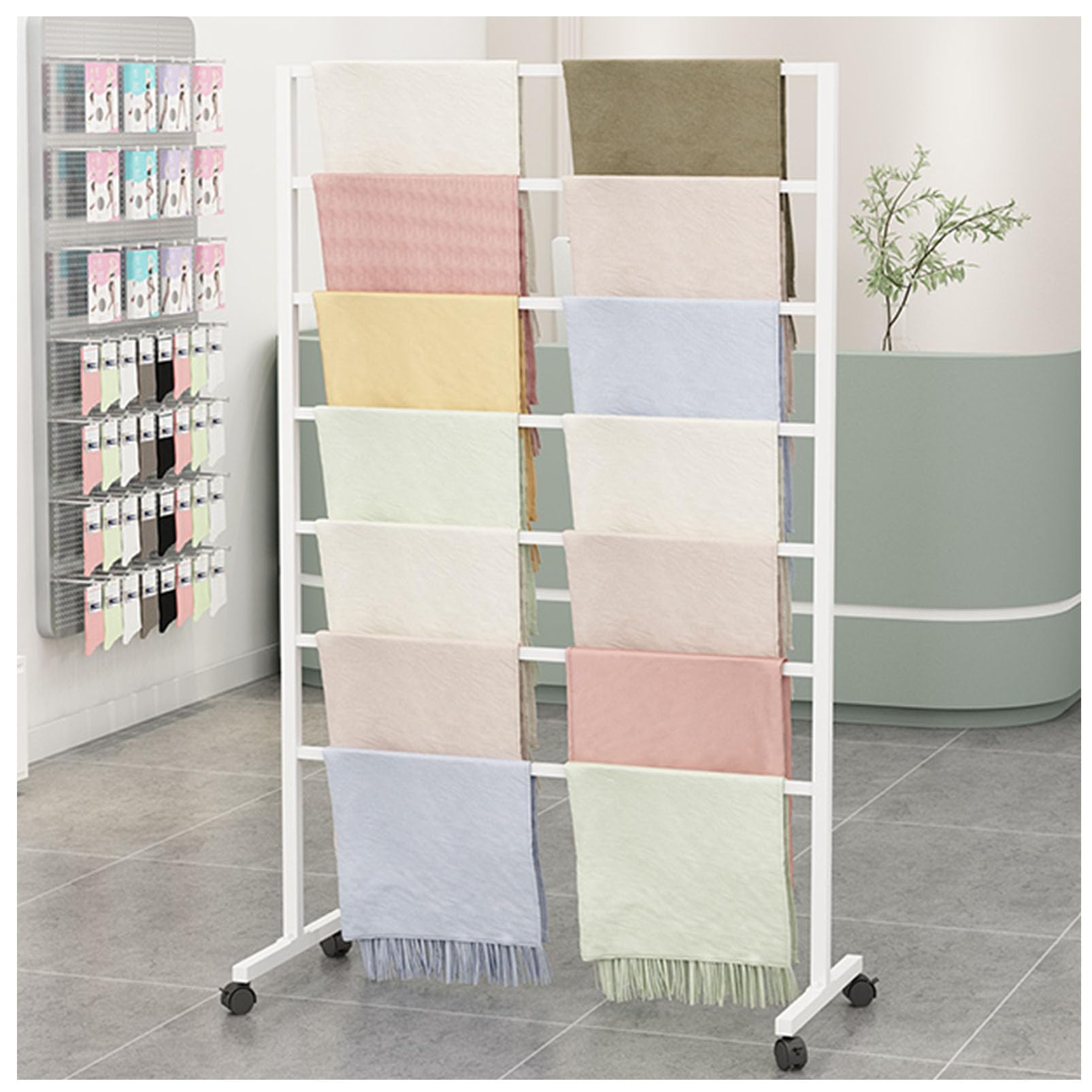 FGXHHS Freestanding Rolling Garment Organizer Display Stand for Retail Clothing Storage and Accessories
