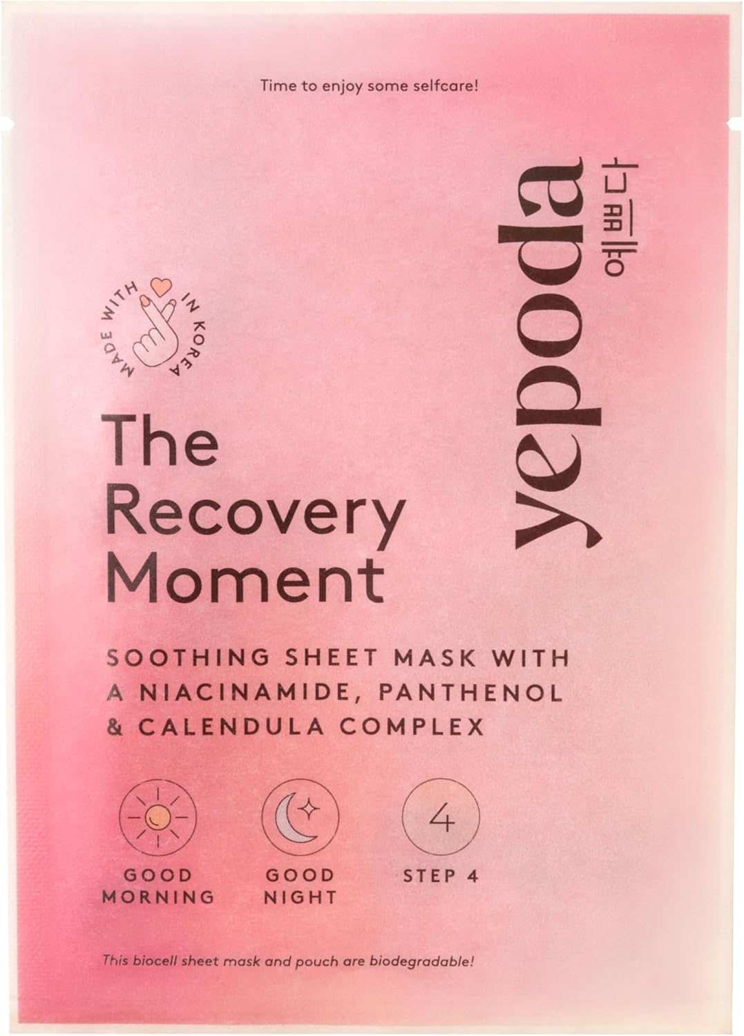 Yepoda The Recovery Moment, Soothing Niacinamide Sheet Mask, Vegan Korean Sheet Mask for All Skin Types, 25 ml