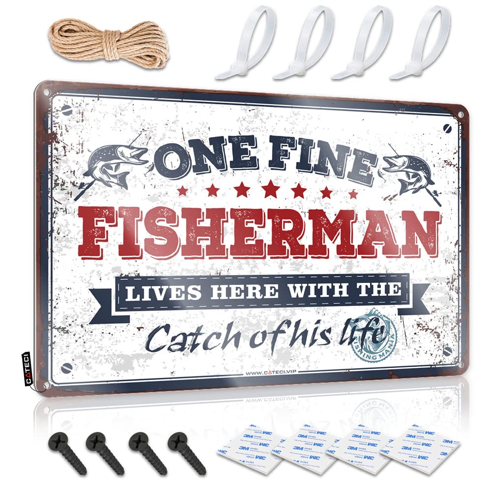 Hanging Cool Wall Decor Gift For Teacher | One Fine Fisherman Lives Here With The Catch Of His Life Small Playroom Decoration(20X30CM)