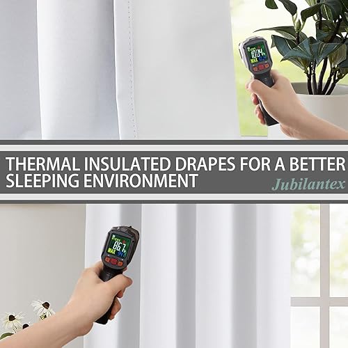 Miniatura 5 de Jubilantex Cortinas opacas texturizadas de lino blanco puro de 63 pulgadas de largo para dormitorio, ventana pequeña, granja, ahorro de energía,