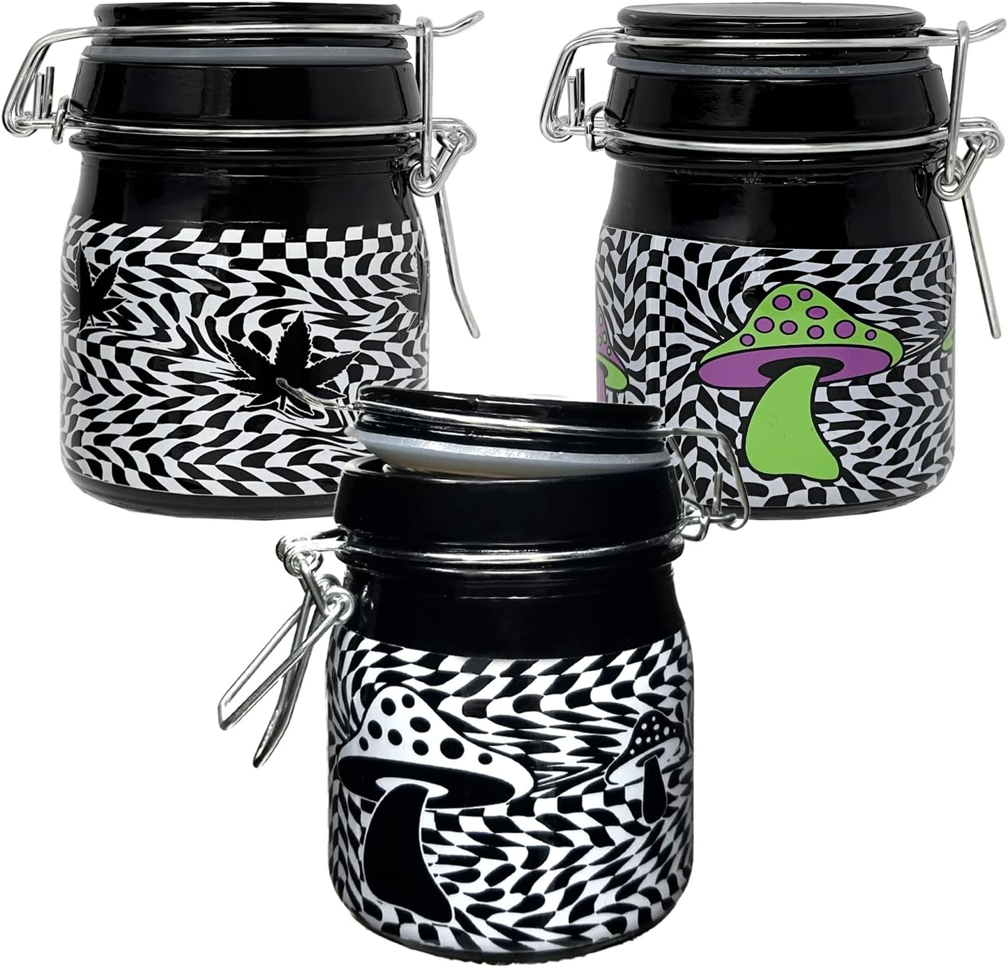 3.75" Medium Storage Jars Set of 3: Wavy Checkerboards