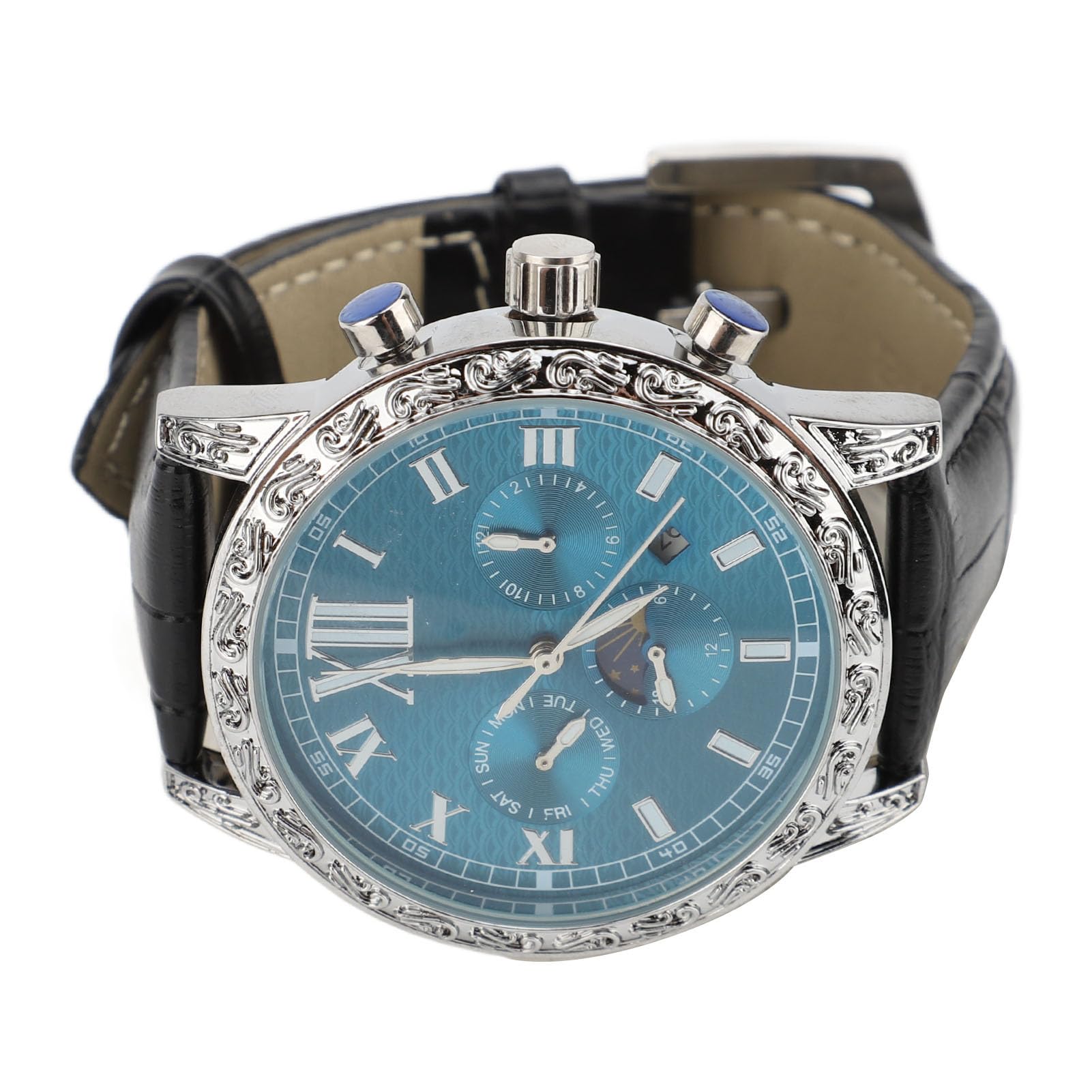 Reloj Mecánico Automático Diseño de Fase de Luna Luminosa para Uso Diario 30m Impermeable Hombres Cuero Lujo 1 Unidad