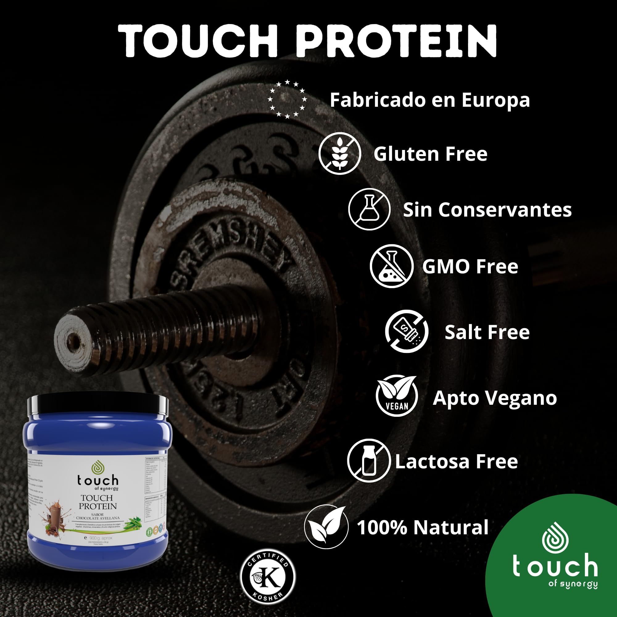 ZENDAFIT - Touch Protein - Proteína Vegana en Polvo - 900g - Sabor chocolate avellana - Aumenta la Masa Muscular, Mejora la Recuperación y Fortalece el Sistema Inmune
