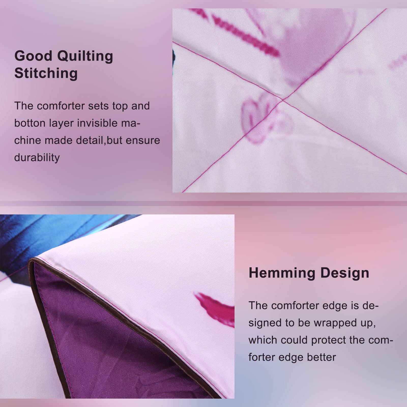 Purple Butterfly Comforter Sets Twin Size 3 Pieces, Girls Kids Quilted Bedspread Comforter Bedding Sets, Butterfly Bedding Sets Twin
