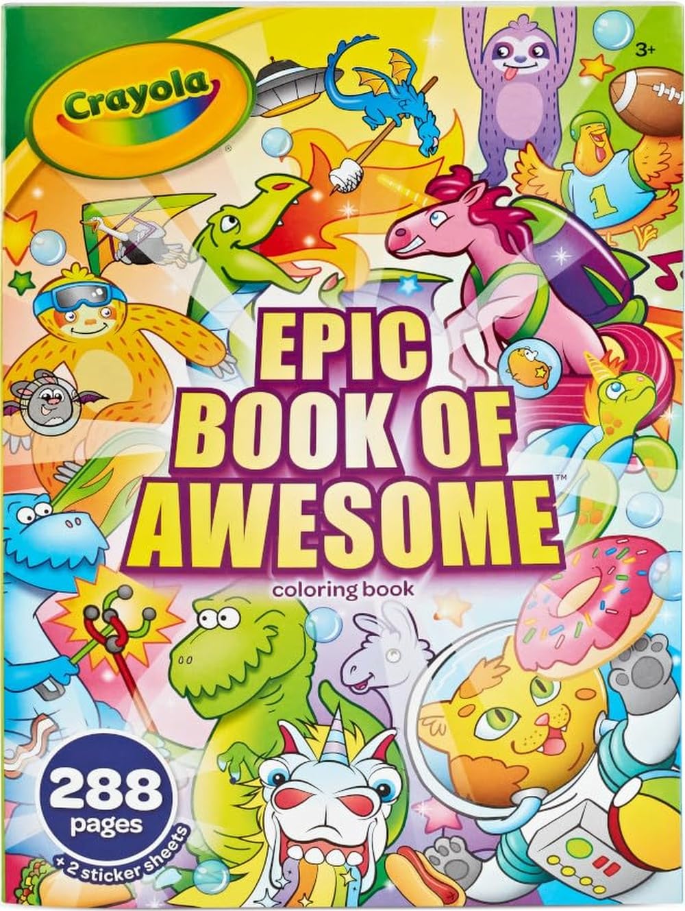 Epic Book of Awesome Coloring Book (288pgs), Animal Coloring Pages, Glitter Stickers, Travel Activity, Gift for Kids, Ages 3+