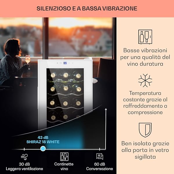 KLARSTEIN Cantinetta Vino Design, Cantinetta Vino Refrigerata a Zona Singola per Vino Rosso, Bianco e Birra, Controlli Touch, Frigo Vino Cantinetta per Esterno/Interno, 5-18°C, 50L, 18 Bottiglie - 4