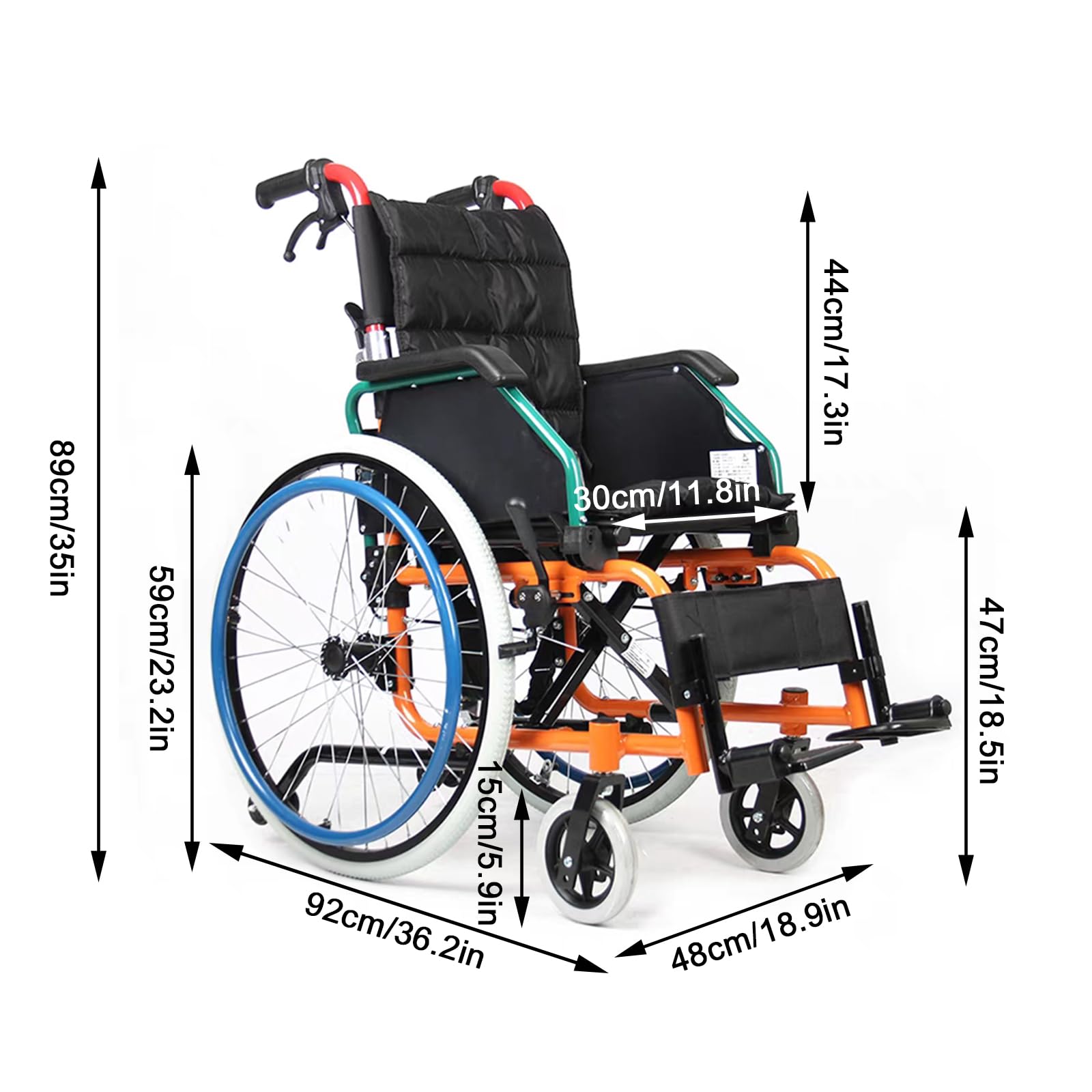 Silla De Ruedas Para Niños Ligera Y Plegable, Sillas De Ruedas Autopropulsadas, chasis de aleación de aluminio con una capacidad de carga de 75Kg,Silla de ruedas de tránsito(Seat width 30cm/11.8in)