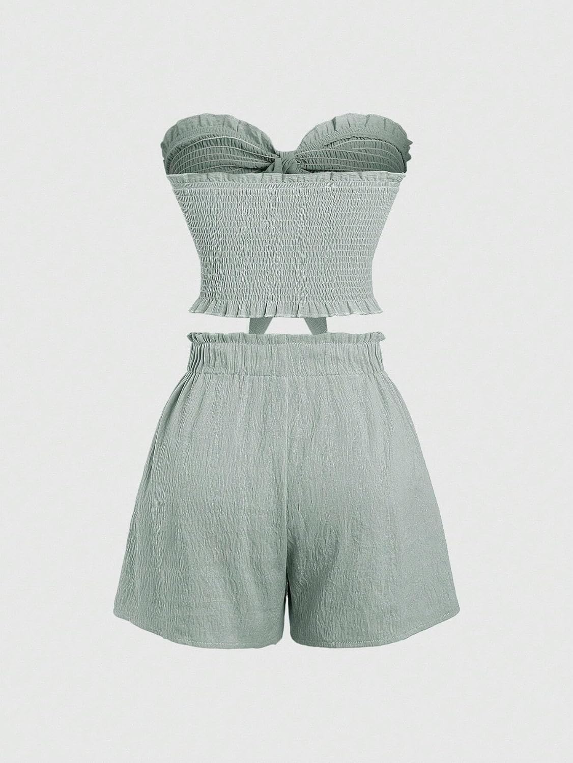 Women's Solid Color Strapless Cropped Top And Shorts 2-Piece Set For Summer