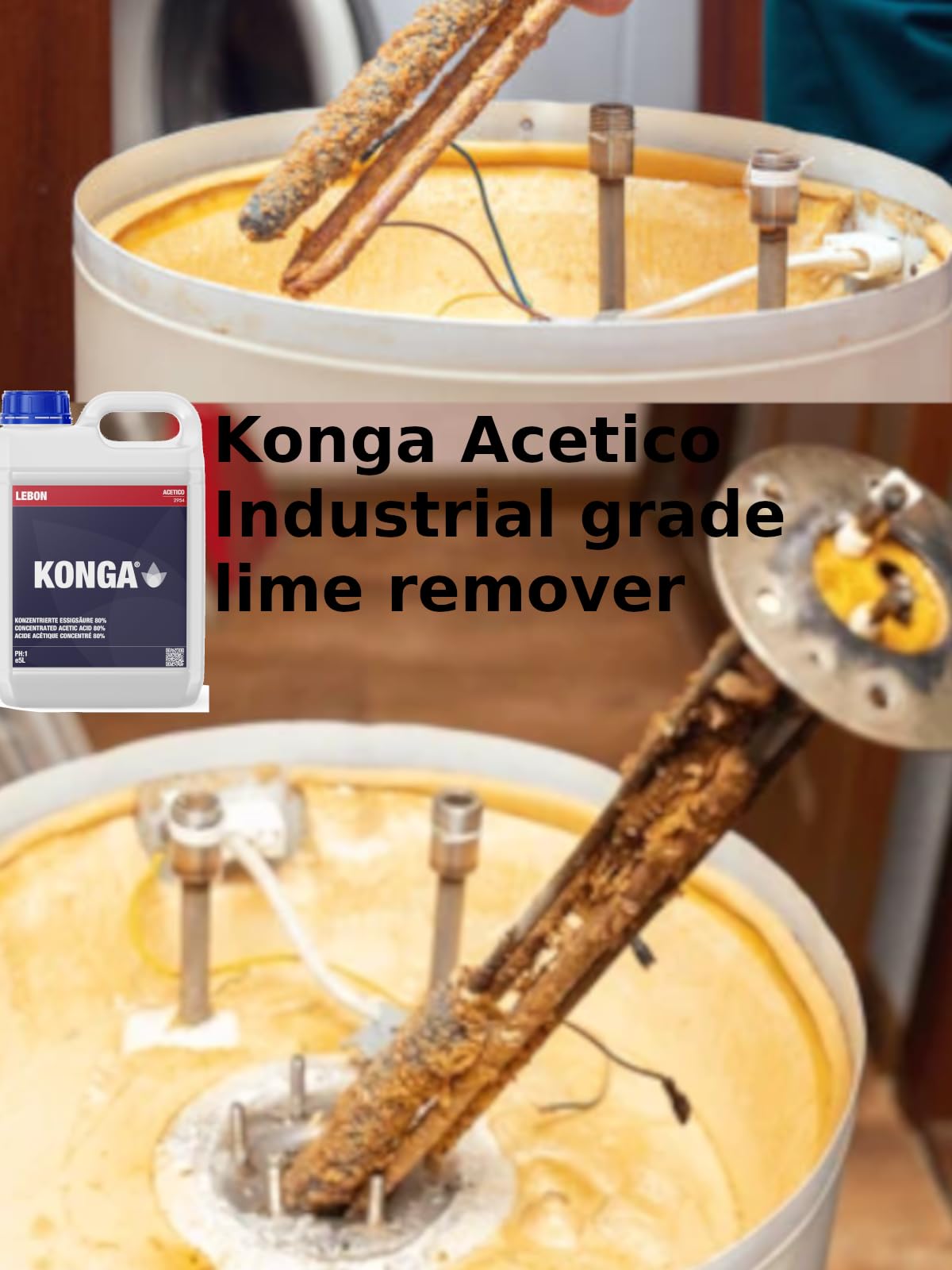 Konga Acido acetico di qualità industriale | decalcificante e detergente ad alta purezza | Rimuove forti depositi di calcare e minerali | Per apparecchiature commerciali, caldaie e impianti