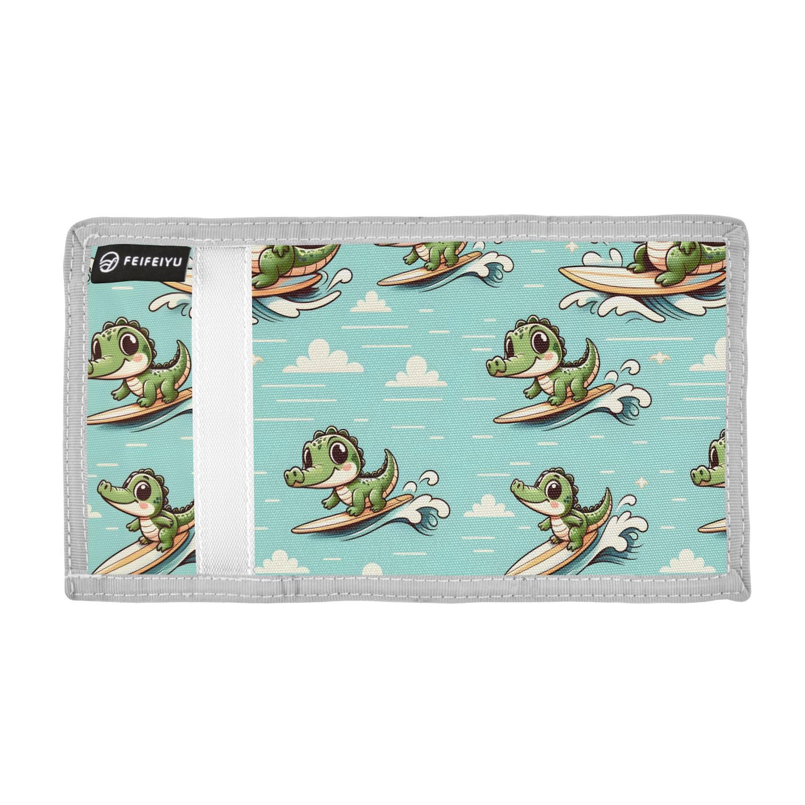 zyrtty Kids Wallets for Boys Girls Ages 4-18 Trifold, Cute Little Crocodile Surfing Wallet with Zippered Coin Pocket and Card Holders, Novelty Wallet for Childrens Birthday Gifts