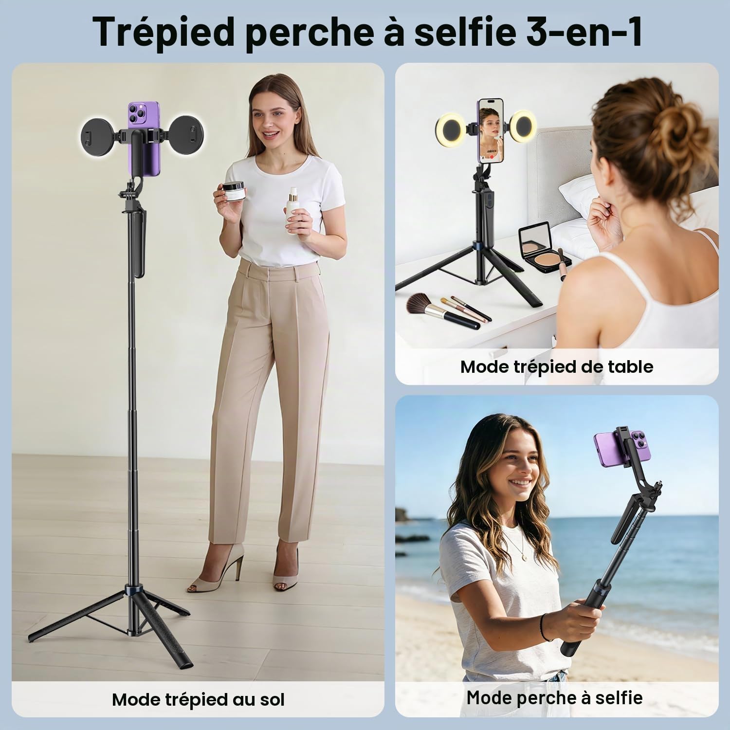 yAyusi Trépied à Selfie Extensible de 180 cm avec Lumière,Trépied pour IPhone avec Télécommande,Support de Téléphone à 360° avec Pince,Adapté à L'enregistrement Vidéo/au Streaming en Direct/Aux Vlogs