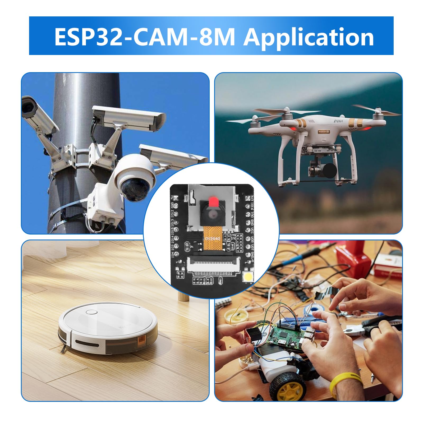 RUIZHI ESP32 CAM Módulo, ESP32-CAM 8 MB, ESP32 CAM WiFi/Bluetooth Placa de Desarrollo con Cámara 2640 + 2,4 G Antennen IPEX y Módulo de Tarjeta TF con Micro USB Compatibilidad con Arduino(2 Pcs)