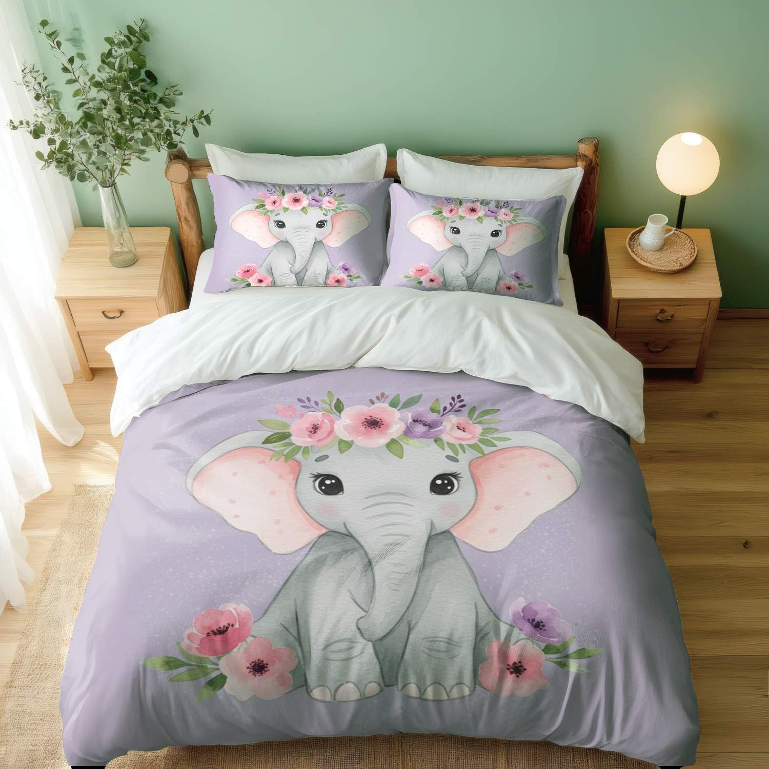 Parure de lit 3 pièces King motif floral résistant pour lit enfant