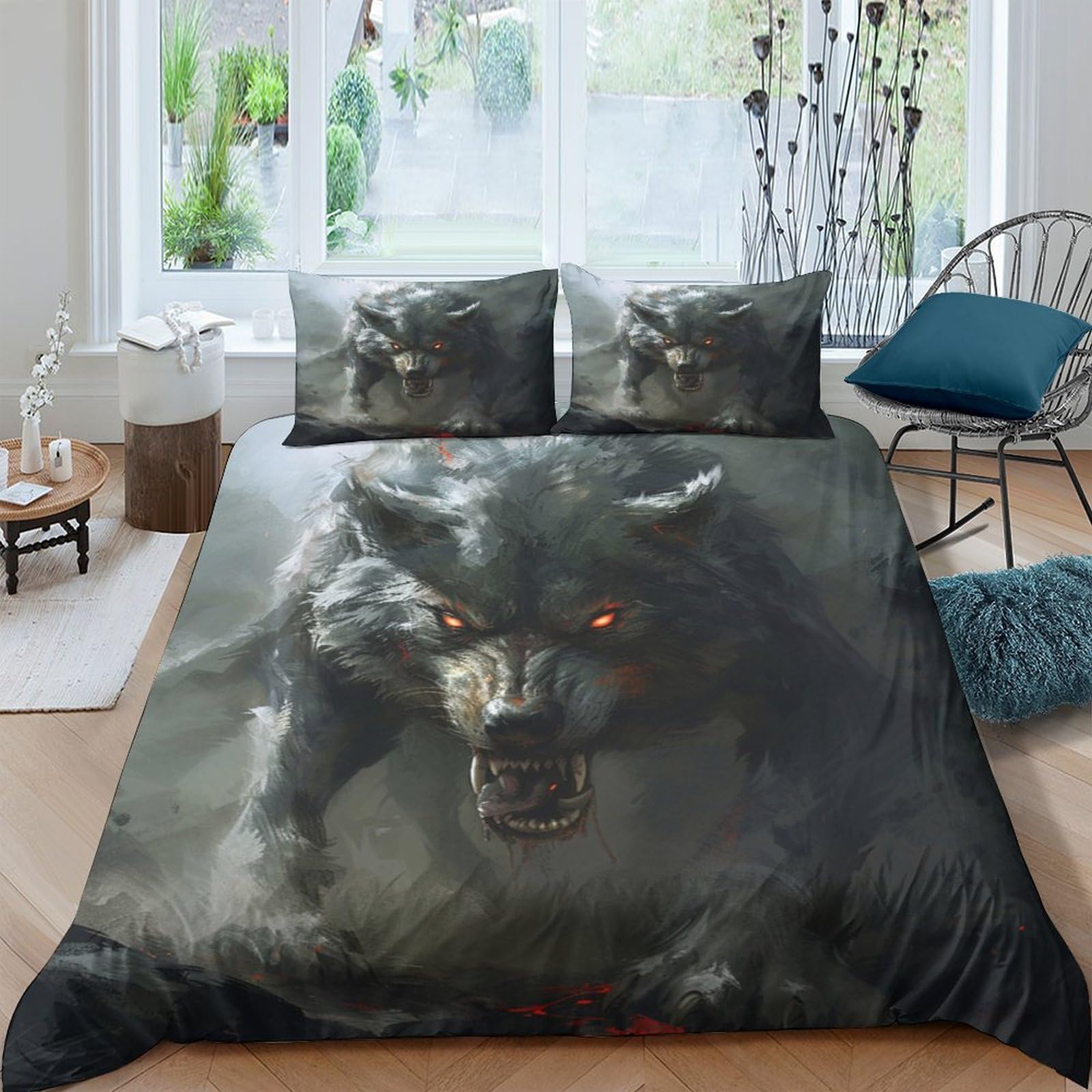 Ctjqhvkz Style-5 3D Printed Dark Wolf Fitted Sheet Microfiber Soft Breathable Misty Forest Bed Cover For Bedroom Guest Room Decor Single（135X200cm）