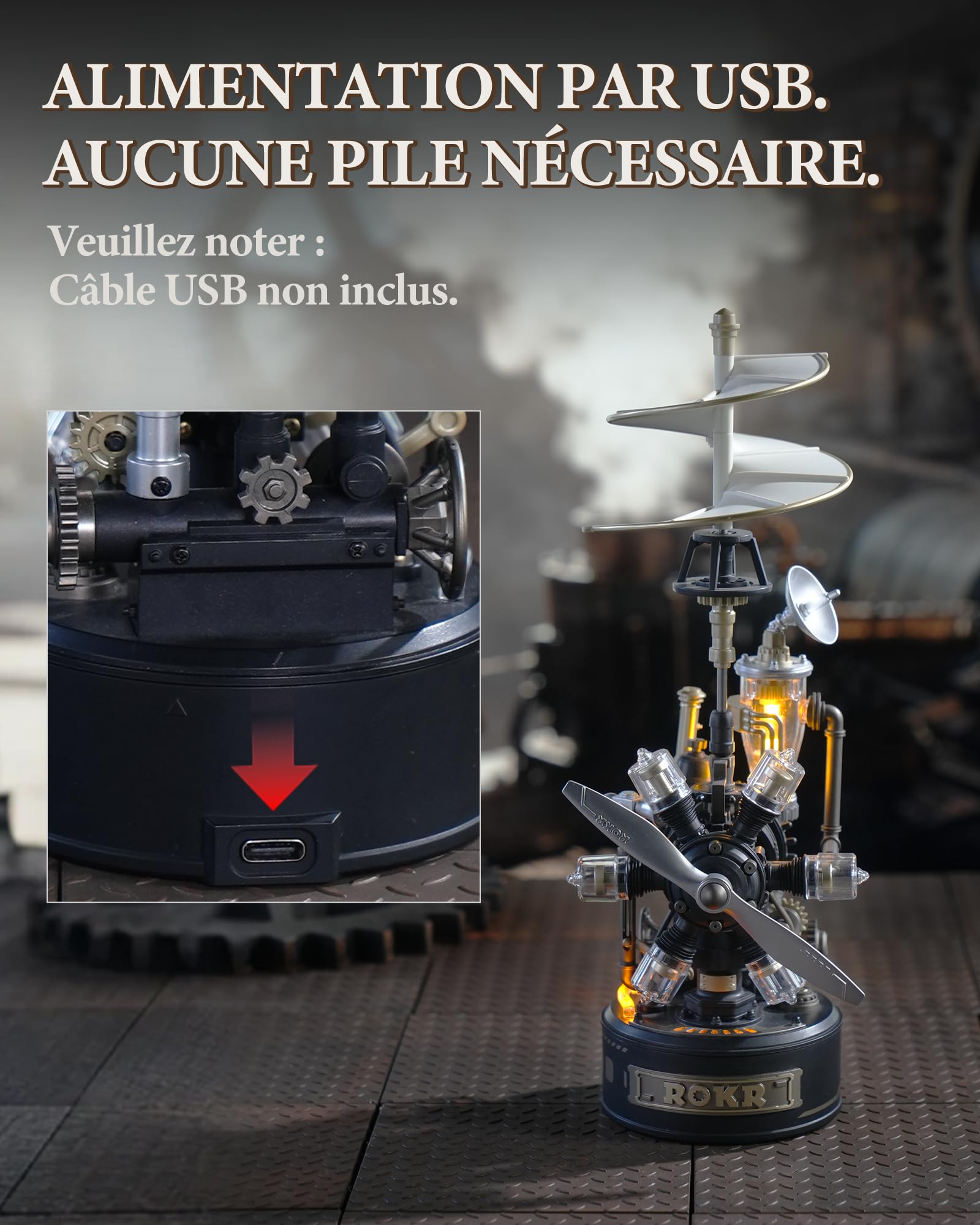 ROKR Puzzle 3D Hélicoptère Rotatif, Modèle de Montage Mécanique, Maquette en Plastique Métal a Construire Adulte, Cadeaux DIY à Thème Industriel (Rotating Helicopter)