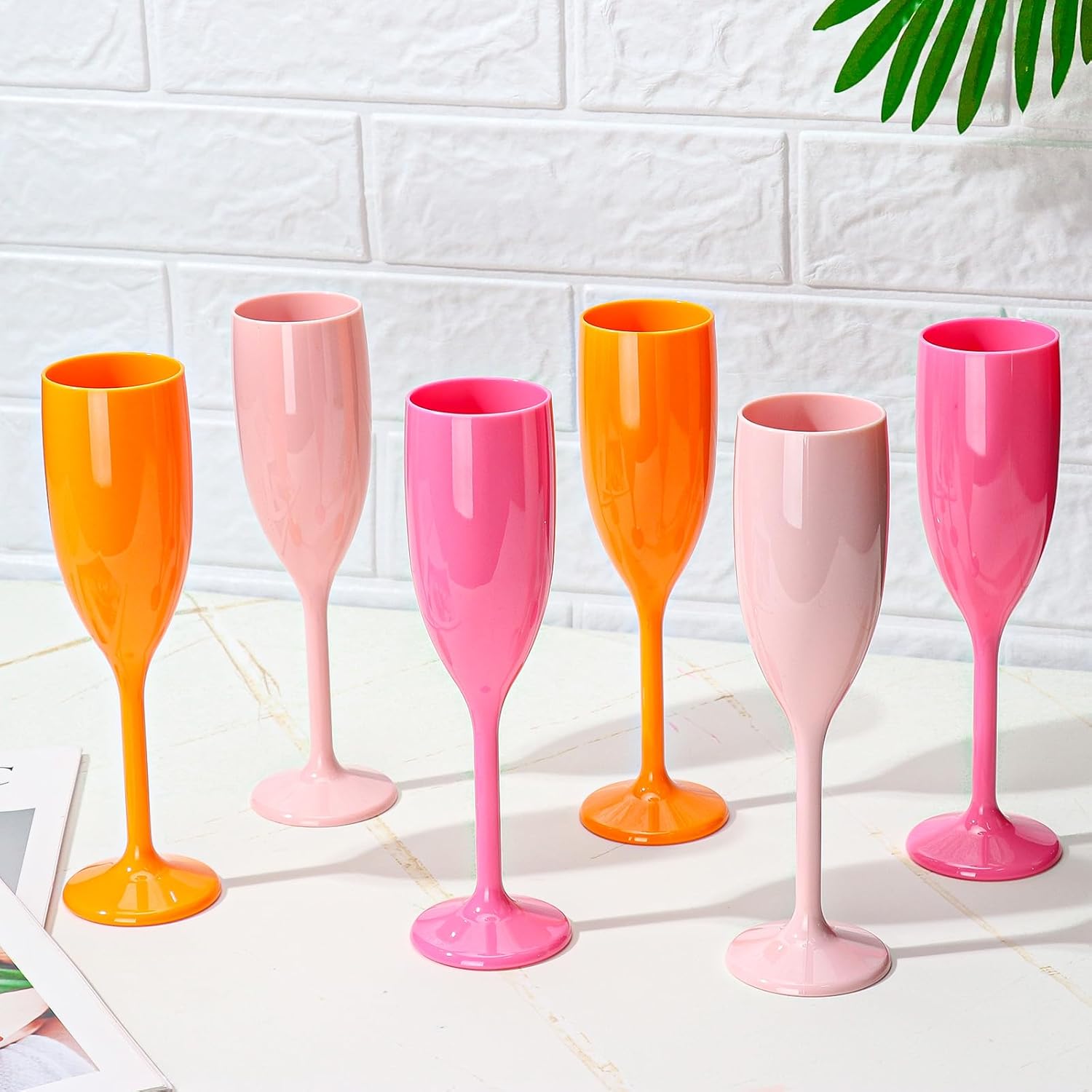 XUWAIDSGN Acrylic Champagne Flutes Toasting Glasses Unbreakable Mimosa Bar Reusable Wine Glasses Vintage Champagne Flutes Stemmed Drinking Cups 5.4 OZ for Christmas Birthday (24, Orange) - Image 8