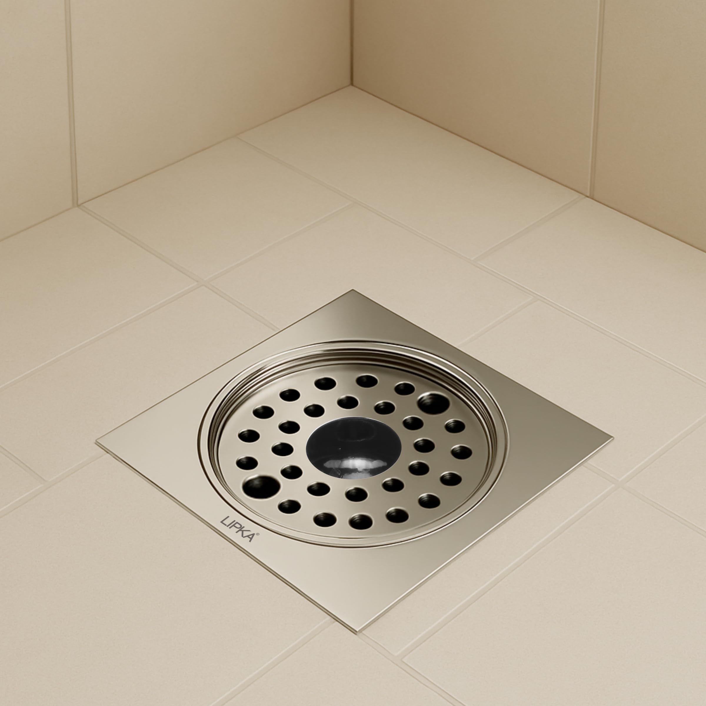 5 x 5 Inches Stainless Steel Eon Square Flat Cut Floor Water Drain/Plain Jali, Grating Trap Plain Hole Drain Cover with Lock for Bathroom and Kitchen - Rust-Free, Corrosion-Resistant Silver