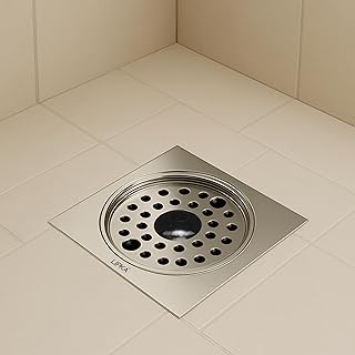 Lipka 5 x 5 Inches Stainless Steel Eon Square Flat Cut Floor Water Drain/Plain Jali, Grating Trap Plain Hole Drain Cover with Lock for Bathroom and Kitchen - Rust-Free, Corrosion-Resistant Silver