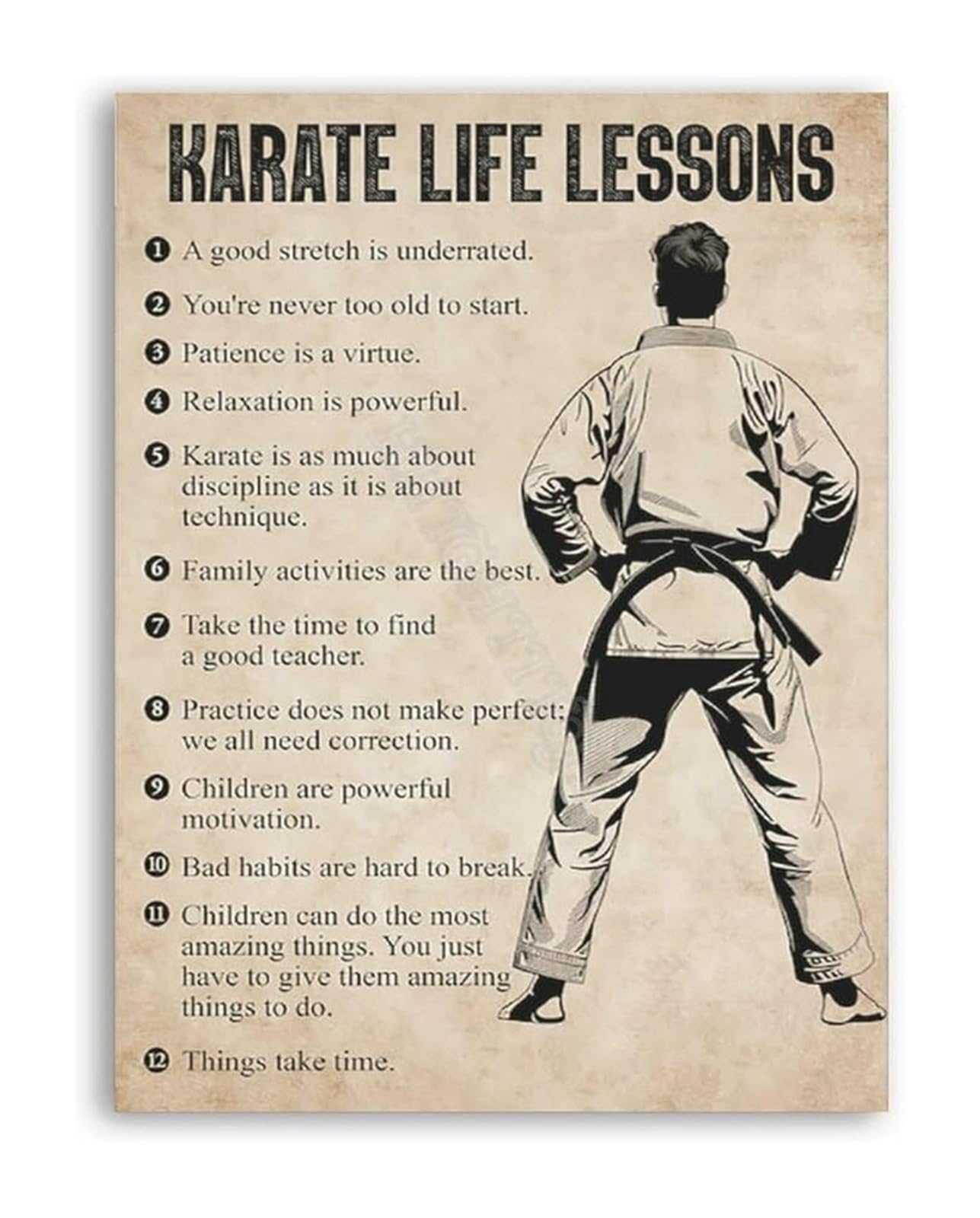 FNYUVNFAF Childrens Karate Poster Life Lessons Martial Arts Rules For Respect Canvas Painting Framed,16x24inch(40x60cm)