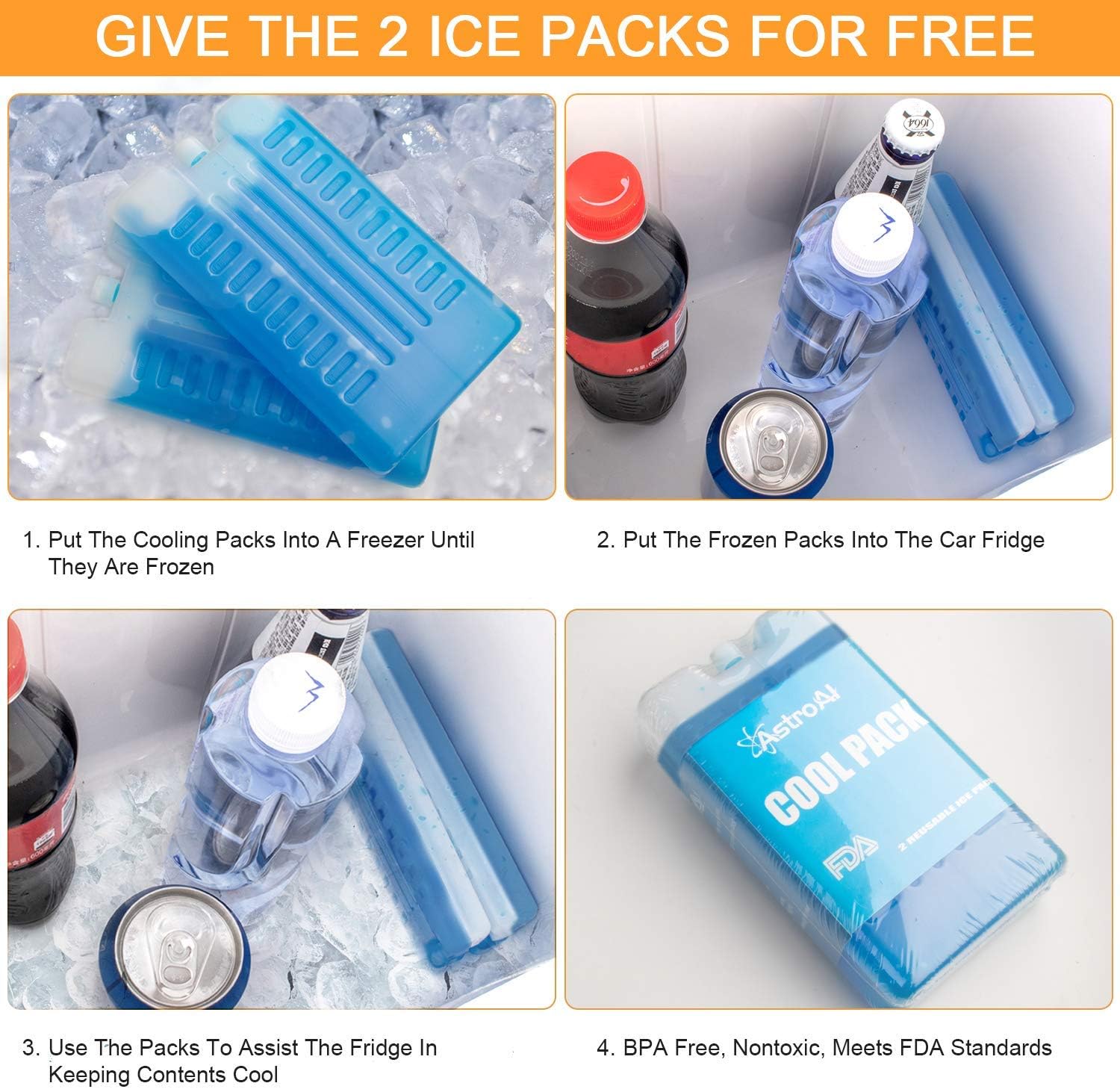 AstroAI Electric Cooler 26 Quarts/ 24 Liter, 12V DC Portable Thermoelectric Car Cooler for Beverage, Beer, Wine, Seafood, Fruits, Home and Travel with 2 Ice Packs (Gray) : Automotive