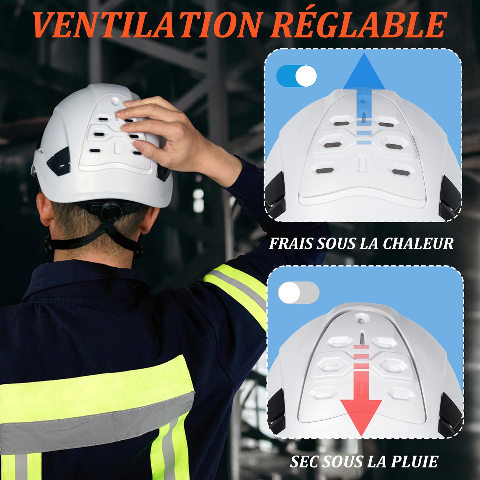 Casque de protection ventilé pour chantier de construction pour adulte avec casque industriel EN 397, casque de travail homologué ANSI Z89.1 pour l'industrie et la construction