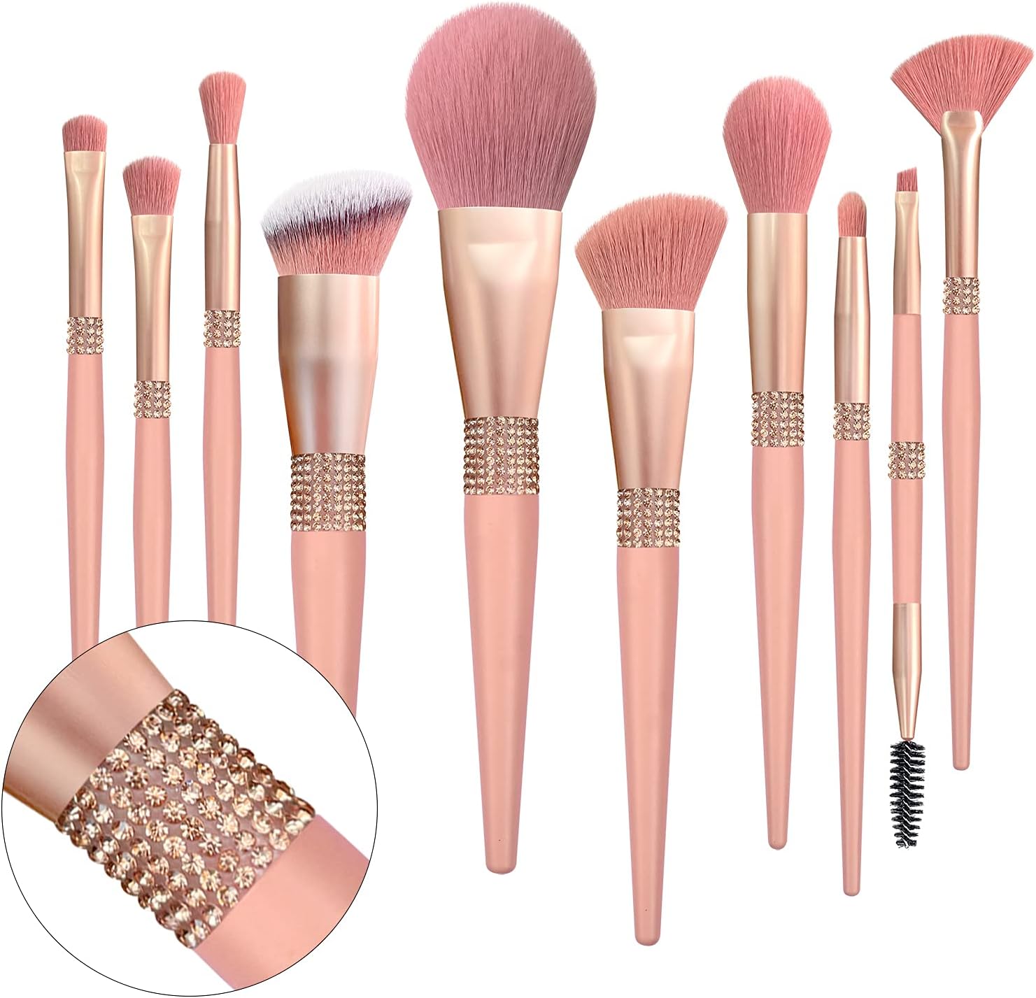 LORYPMakeup Brushes Set -Premium Synthetic Foundation Concealer eyeliner eyebrow Contour Diamond make up brush set for Women (10 Pcs-Pink)