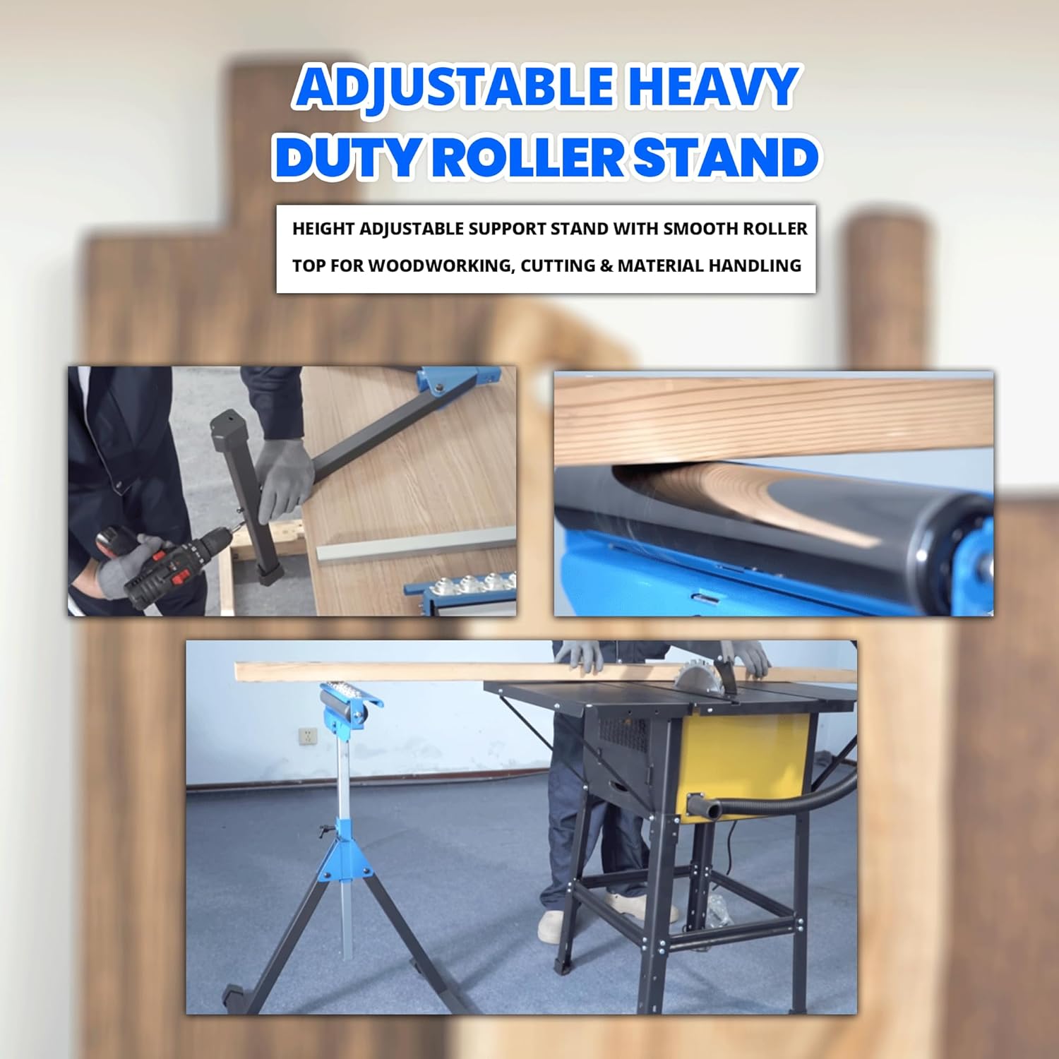 Folding Roller Stand – 1 Pack Heavy Duty Steel Support with 60kg Load Capacity | Portable Foldable Infeed/Outfeed Roller for Table Saw, Planer, Woodworking & Workshop