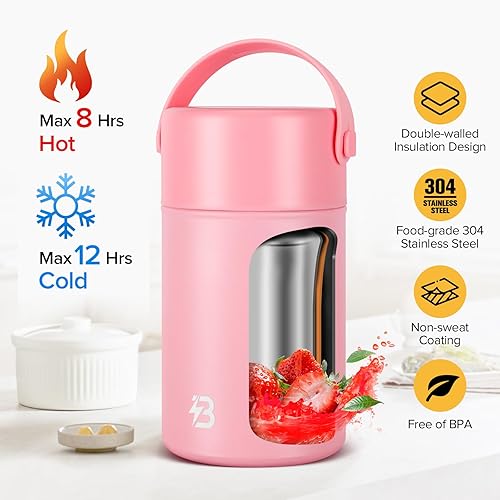 Vista 34 de Termo para comida caliente, tarro térmico de comida de 35 onzas, recipiente térmico de comida con boca ancha aislado con cuchara para adultos