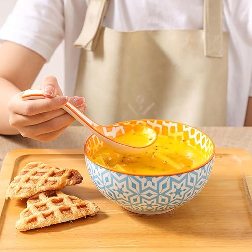 Miniatura 4 de Selamica Juego de 6 cucharas asiáticas de sopa de cerámica, cucharas de ramen de 6.3 pulgadas, estilos japonés y chino, varios colores