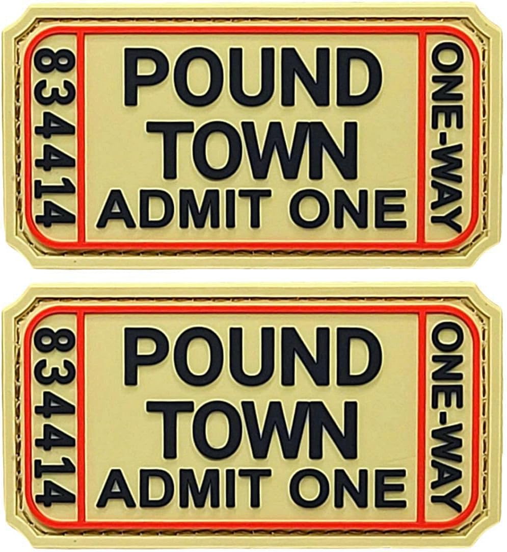 Ticket to Pound Town One Way Admit One 3D PVC Rubber Patch - 2pc 3 x 1.5 inch Hook Fastener C770