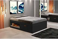 Cama Casal com 2 Sapateiras e 2 Nichos Laura Yescasa Preto
